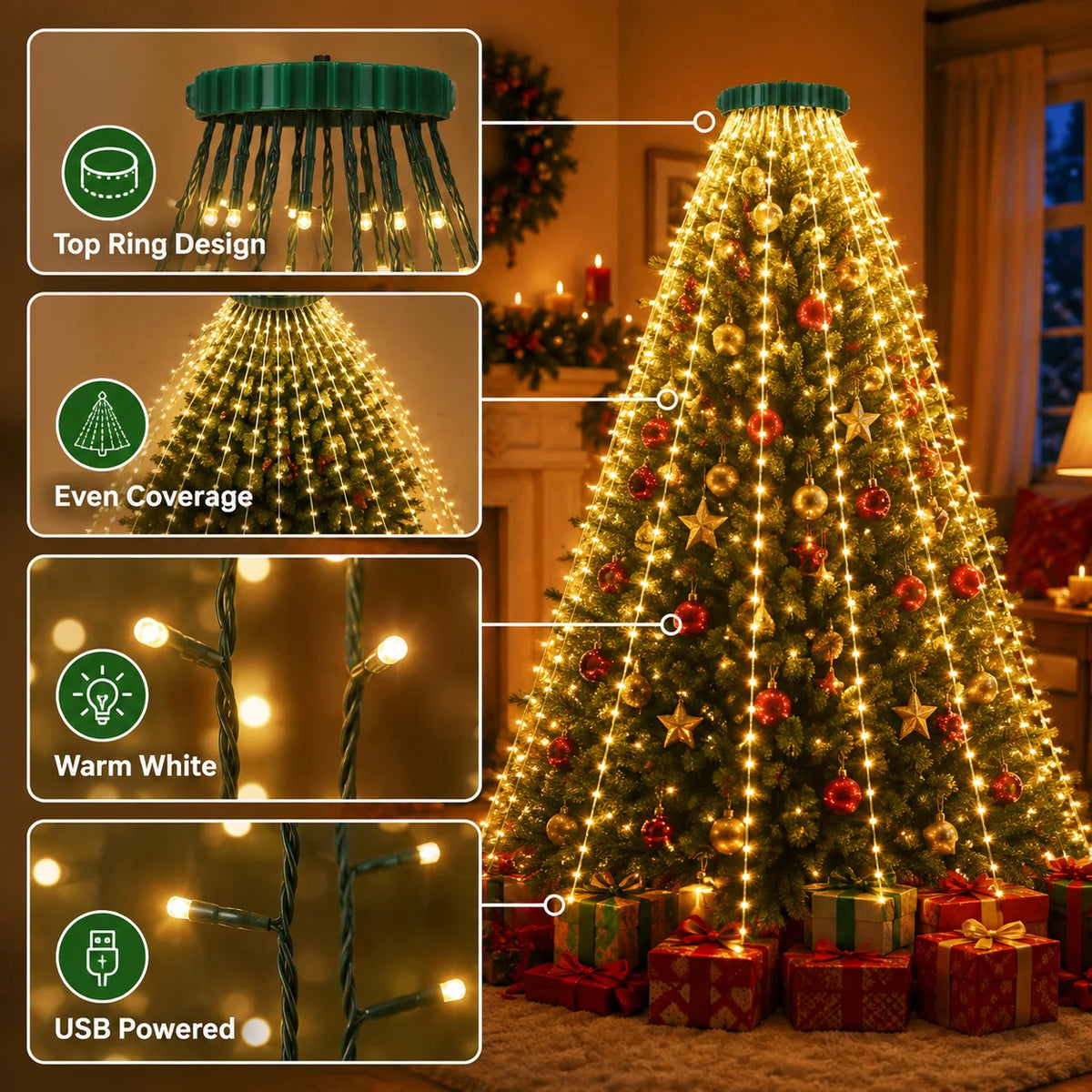 USB Christmas Tree Ring String Lights - String & Fairy Lights from Linloft.