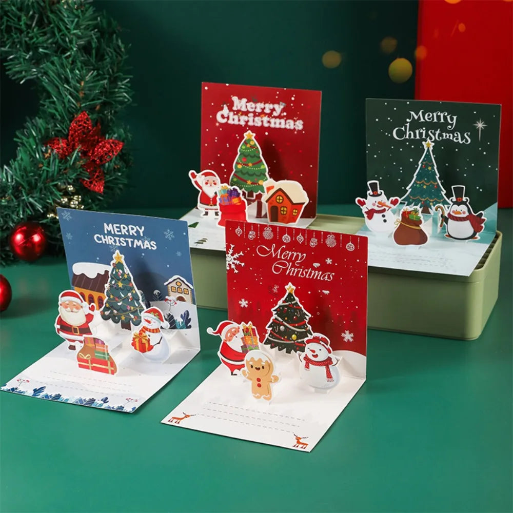 Christmas Greeting Card Xmas Tree Santa Gingerbread Man Holiday Blessing Card with Envelope 3D Pop-up New Year Party Gifts Card - Seasonal & Holiday from Linloft.
