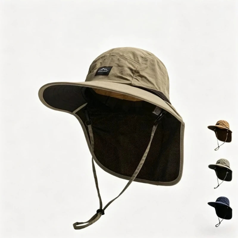 Caps Summer Wide Brim Neck Protection Unisex Bucket Hats Outdoor Visor Quick-drying Panama Sunscreen Tied Fishing Hiking Hat - Fishing Tackle from Linloft.