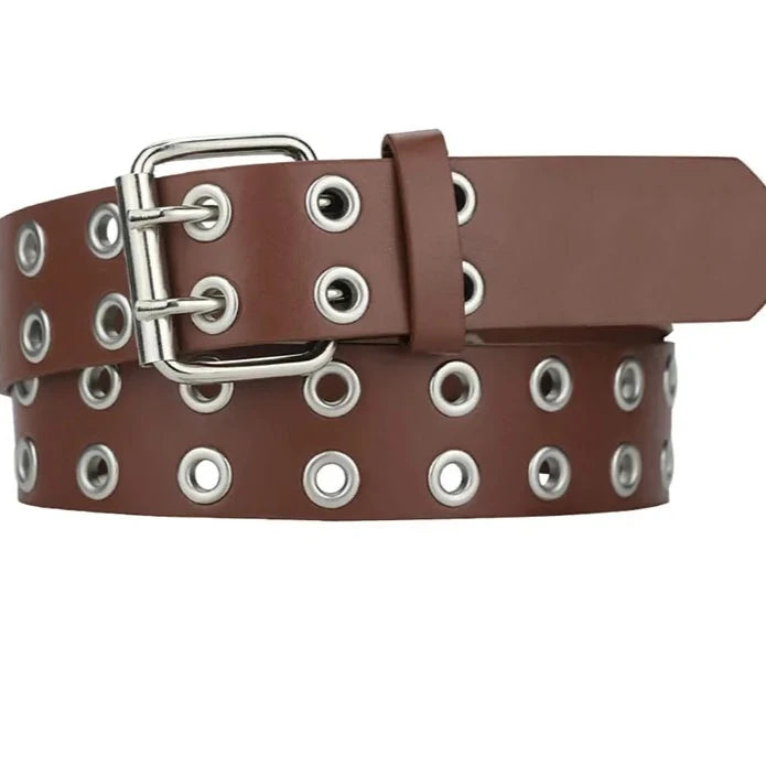 Women Punk Goth Belts Brand Leather Women Grunge Belt Halloween Double Pin Buckle Female Belt for Jeans Streetwear