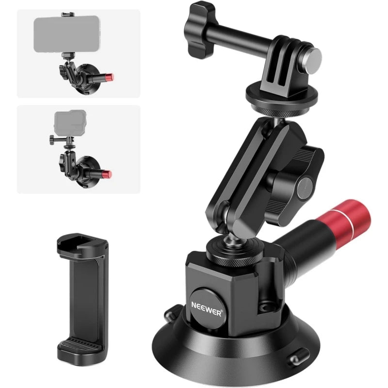 NEEWER 3" Suction Cup Camera Mount Bracket with Ball Head Magic Arm Quick Release Car Mount For iPhone DJI Insta360 CA104