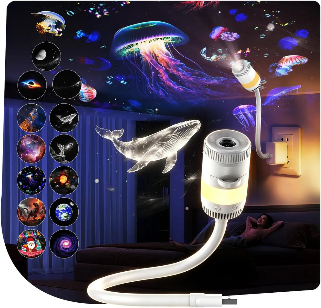 4K Galaxy Star Projector Night Light 2-in-1 USB RBG LED Night Light with 13 Projector Films 360° Adustable Brightness Control
