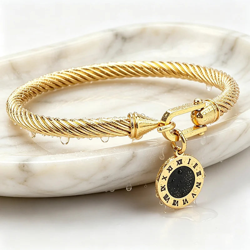Roman Numeral Twisted Cable Bangle - Bracelets from Linloft.