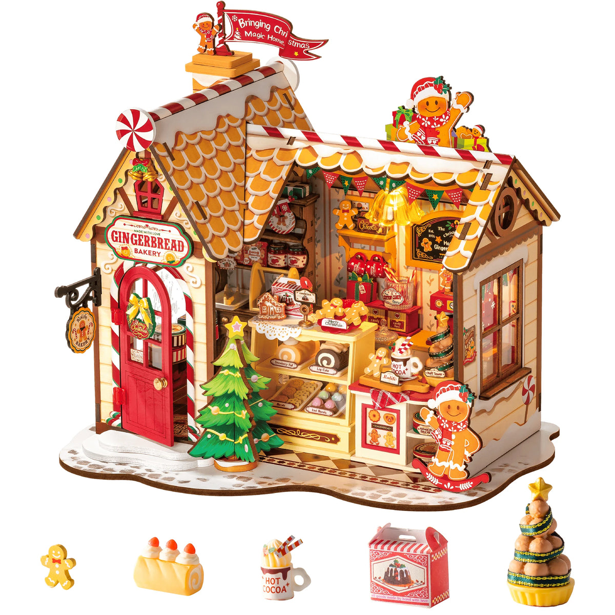 Miniature Gingerbread House DIY Kit with LED - Seasonal & Holiday from Linloft.