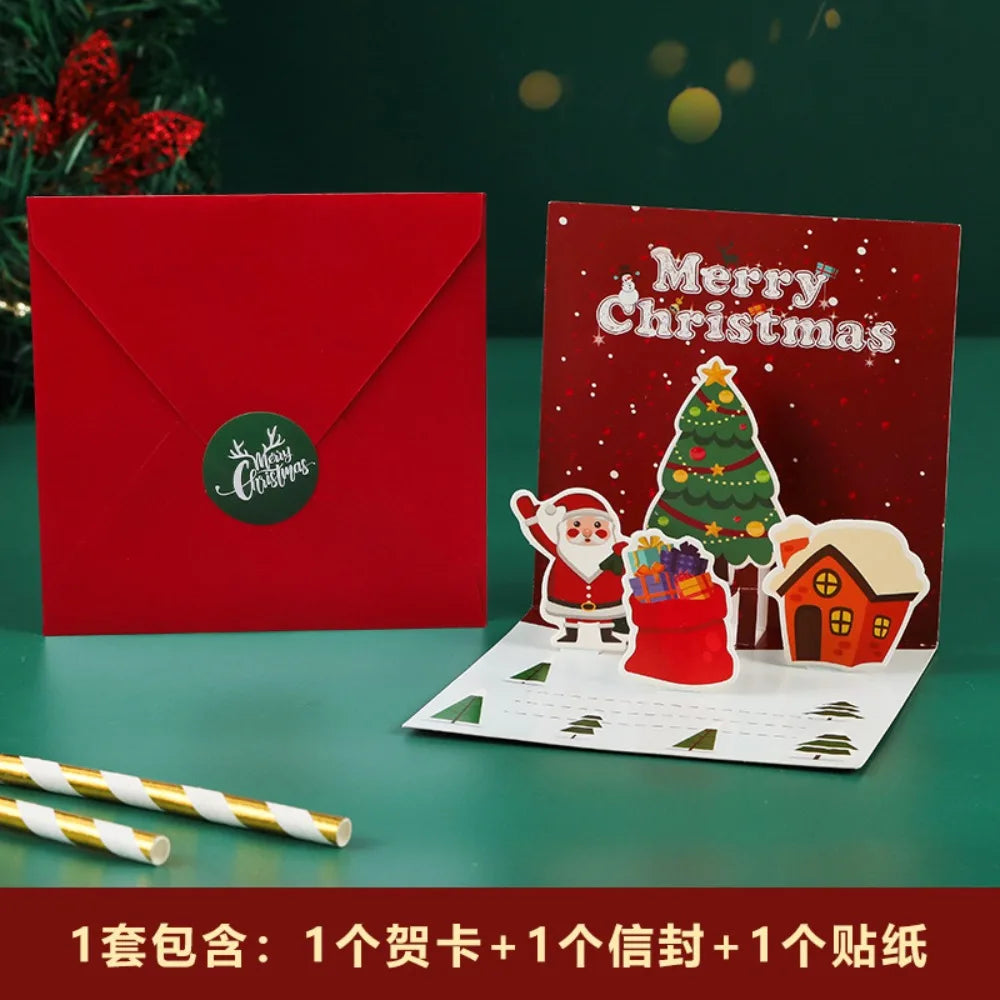 Christmas Greeting Card Xmas Tree Santa Gingerbread Man Holiday Blessing Card with Envelope 3D Pop-up New Year Party Gifts Card - Seasonal & Holiday from Linloft.