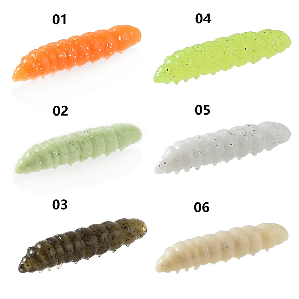 SUNMILE 12pcs Worm Lures 4cm Trout Fishing Soft Lures, Shrimp-scented Bait Artificial Silicone Trout Plastic Baits