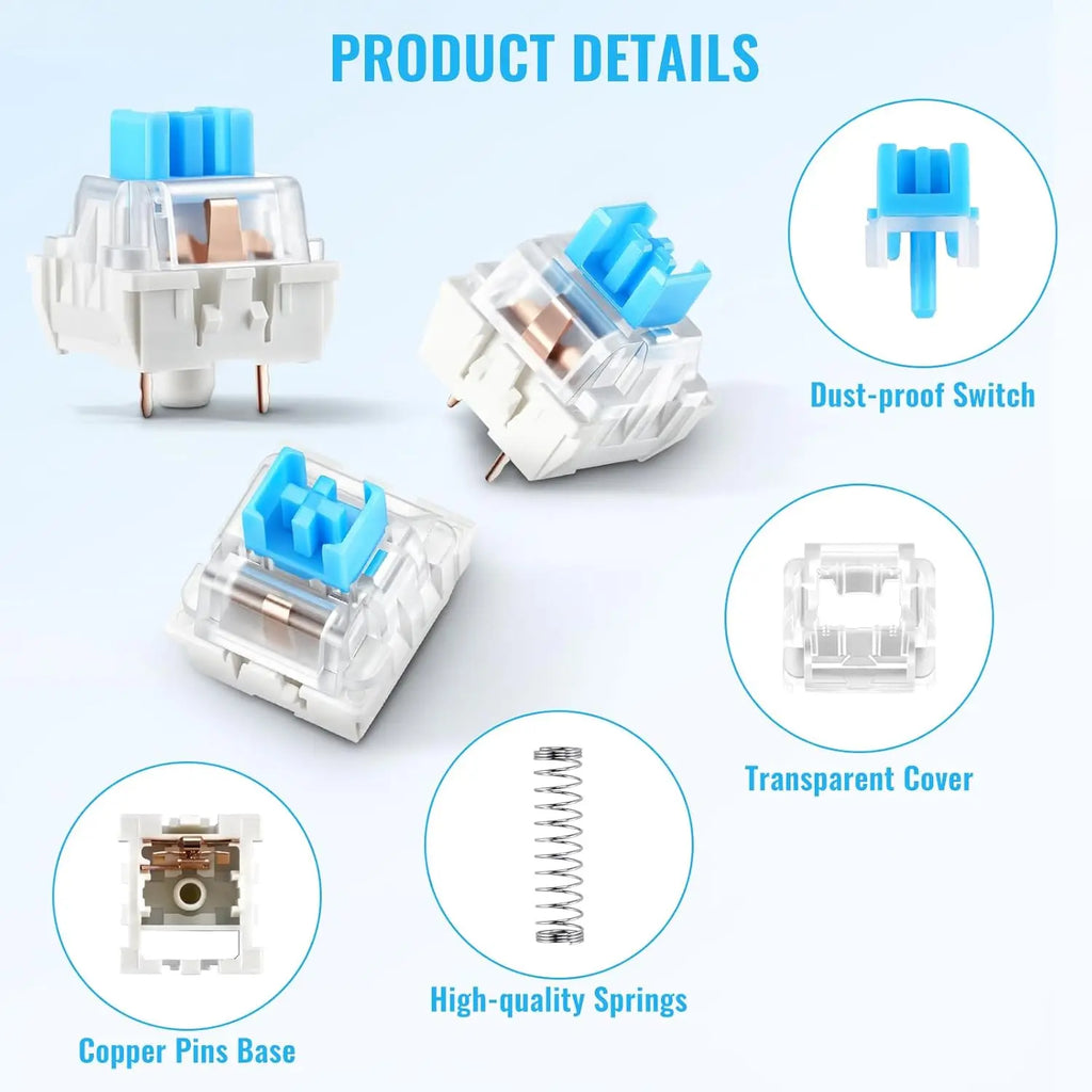 200/10pcs Mechanical Keyboard Switches Blue Switch Customizable Hot-Swappable 3 Pins Cross Stem for Mechanical Keyboard