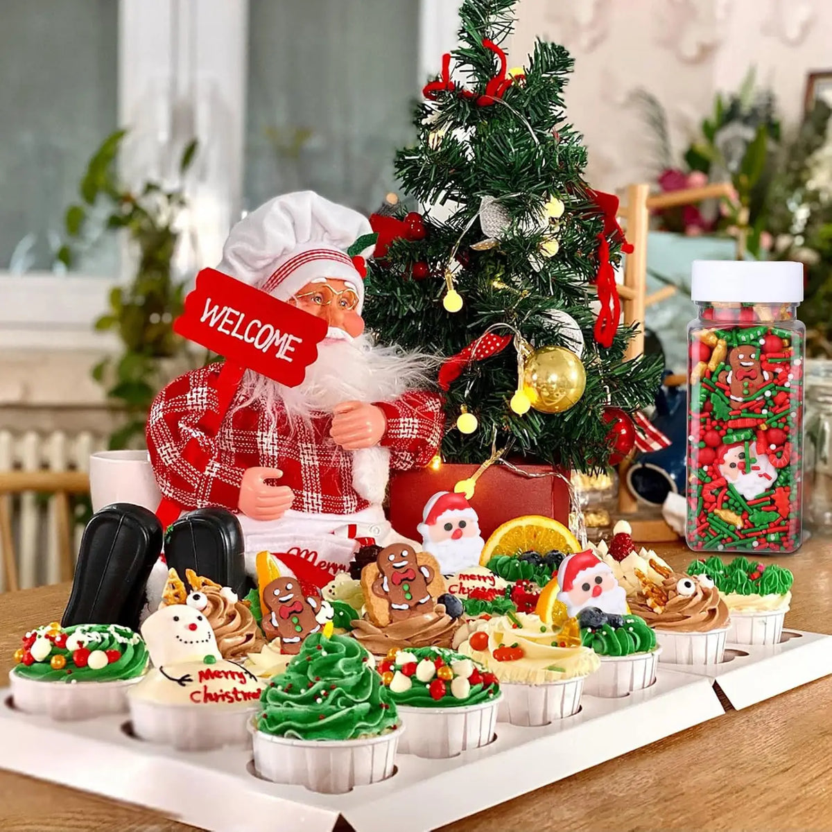 Christmas Sprinkles Mix Christmas Tree Santa Claus Sprinkles Christmas Jimmies Red and Green Sprinkle for  Cookie Baking Decor
