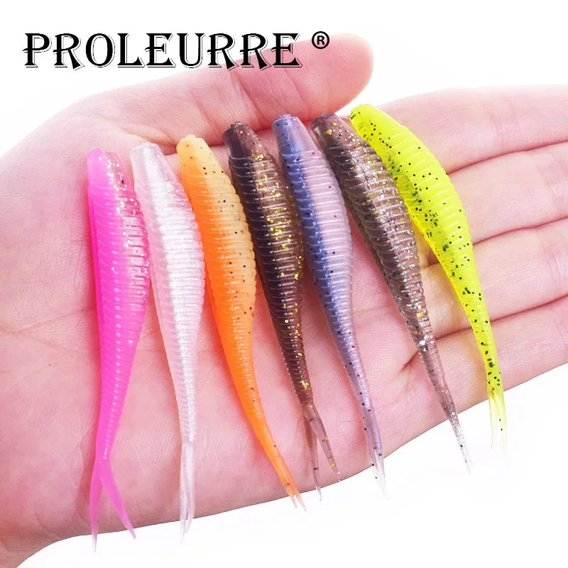 10 Pcs Forktail Worm Silicone Soft Lure 7cm 1.8g Jig Wobblers Double Colors Artificial PVC Bait for Bass Pike Fishing Tackle