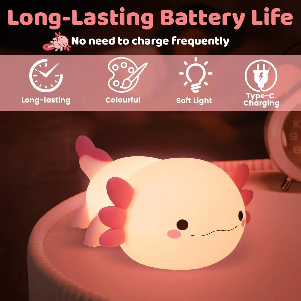Silicone LED Axolotl Night Light animallamp Touch Sensor Axolotl Night Lamp Children Kid Bedside Bedroom Decor Birthday Gifts - Home Lighting from Linloft.