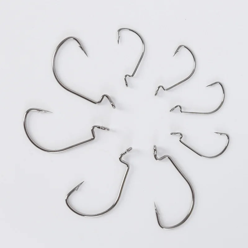 JYJ 100pcs a lot offset fishing hook , #5/0 #1/0 #1 ...#8 all sizes of high carbon steel for soft worm lure bait with big eyes