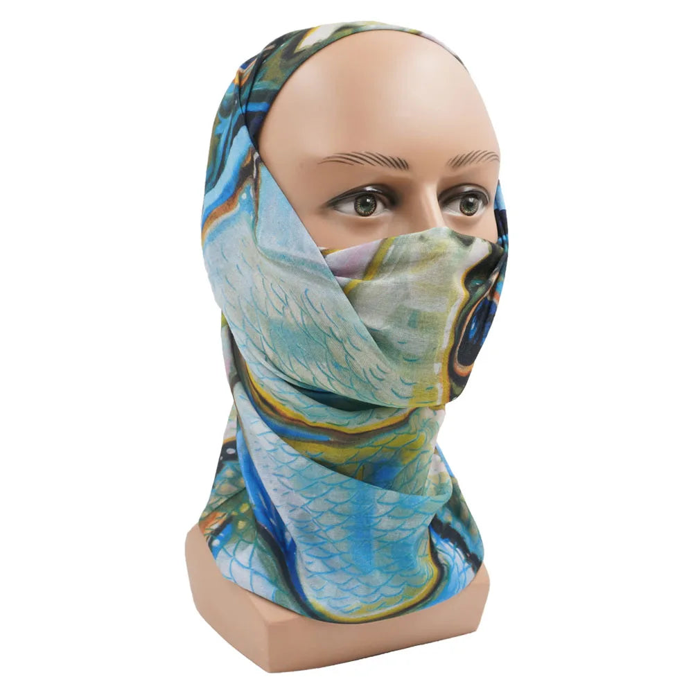 Fish Patern Angling Face Cover Mask Sun Protective Bandana Men Women Outdoor Fishing Balaclava Neck Gaiter Multiuse Headscarf