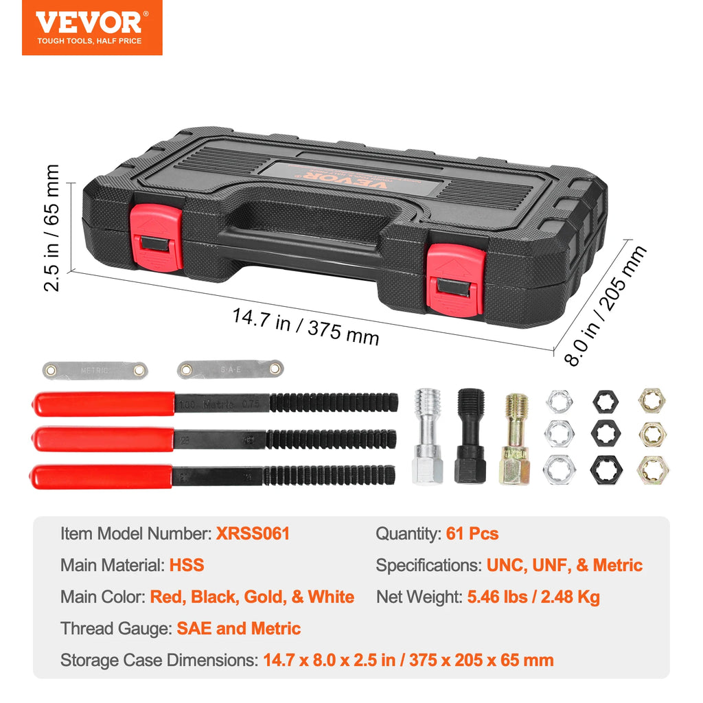 SucceBuy Thread Chaser Set UNC UNF Metric Thread Restorer Tool Rethreading Tool Kit Heat Treated Steel Mechanics DIY Enthusiast