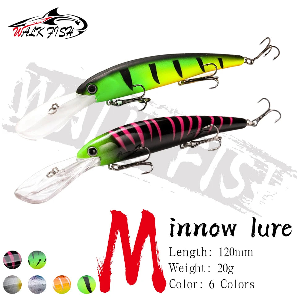 WALK FISH 1PCS 120mm/20g Floating Minnow Lure Trolling Wobbler Saltwater Crankbait Bandit Minnow Bass Pike Bait Fishing Tackle