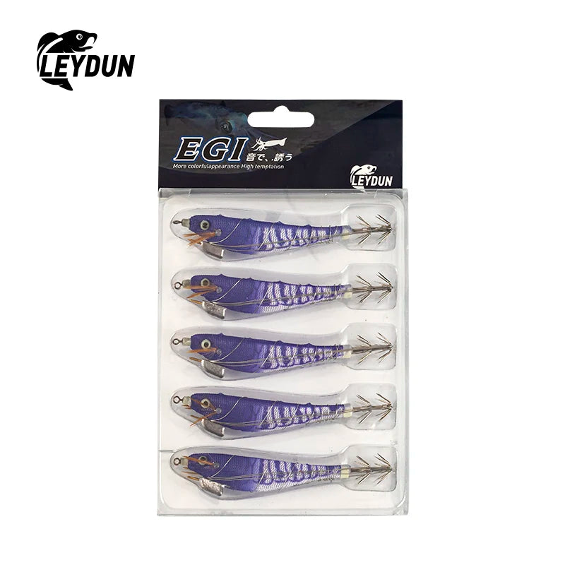 Luminous Wood Shrimp Squid Jigs, 5-Pack - Fishing Tackle from Linloft.