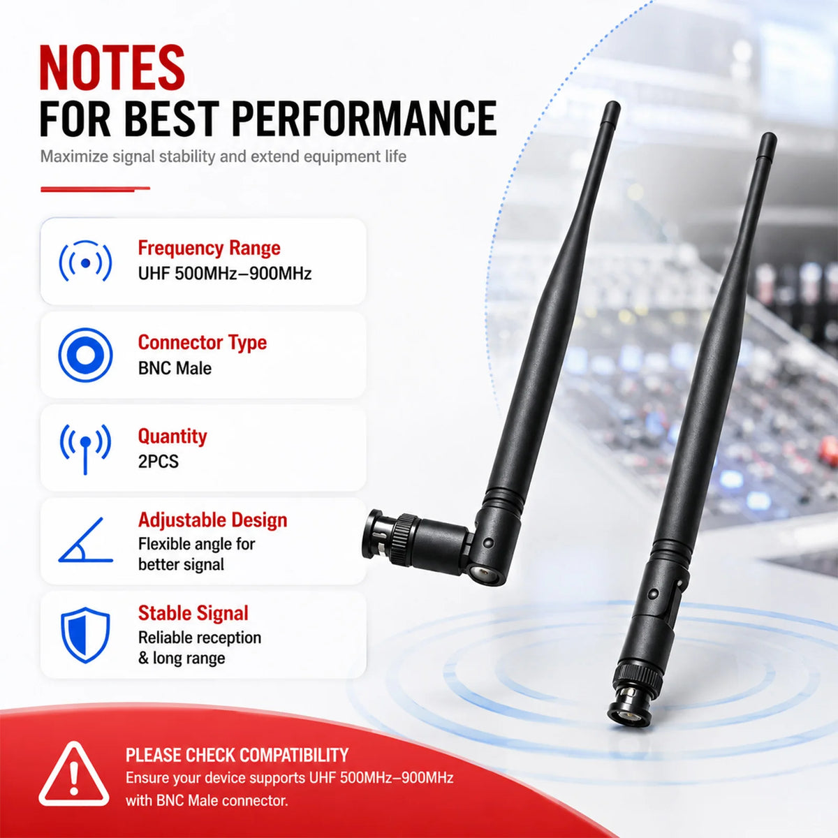 2Pcs/Set BNC Male Antenna Wireless Microphone Receiver Antenna UHF 500MHz-900MHz 3dBi Gain Amplifier Signal Antenna 215mm Length - Electronics & Accessories from Linloft.