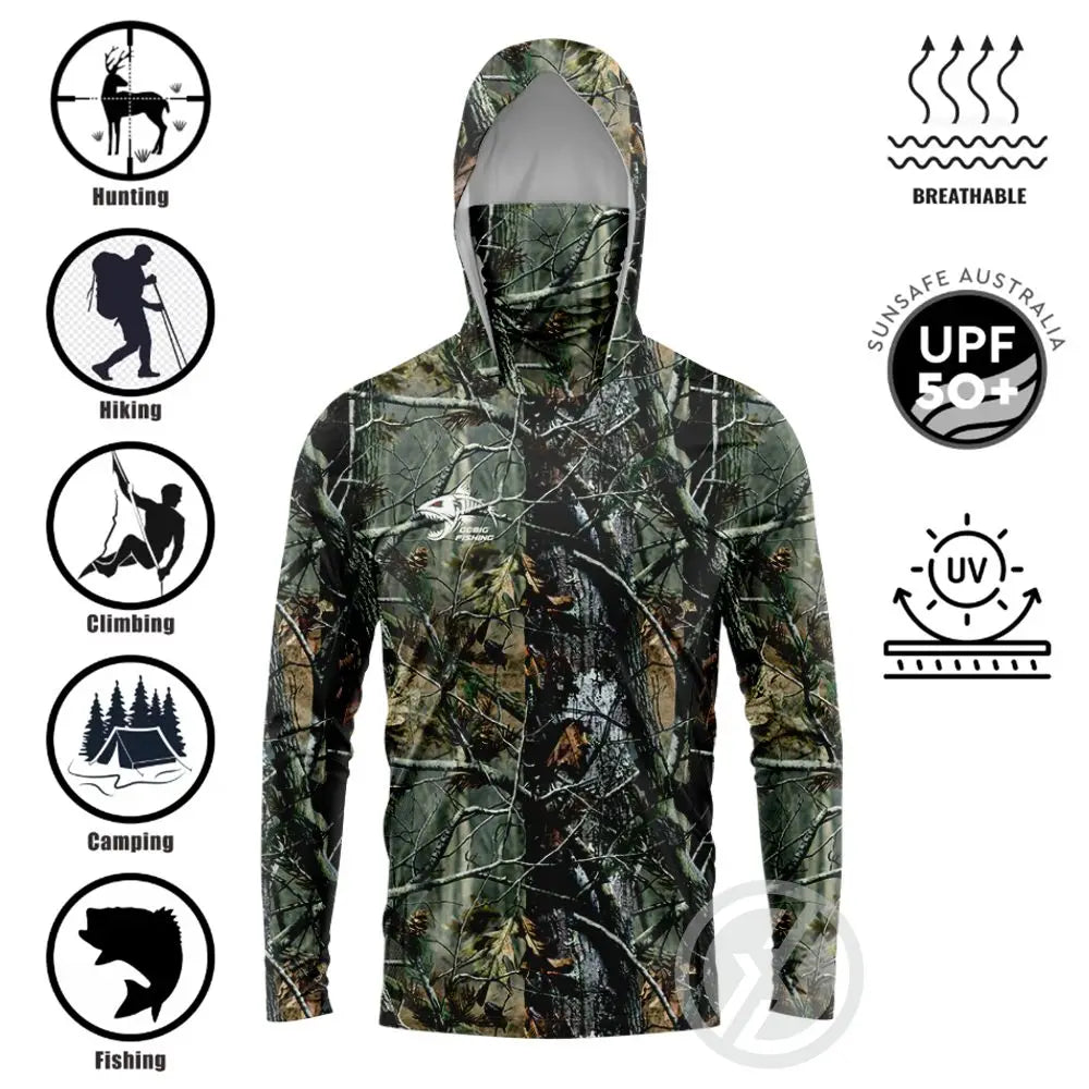 GG Fishing Clothing Camouflage Men's Long Sleeve Mask Hooded Fishing Shirts Upf 50+ Uv Protection Performance Fishing Apparel