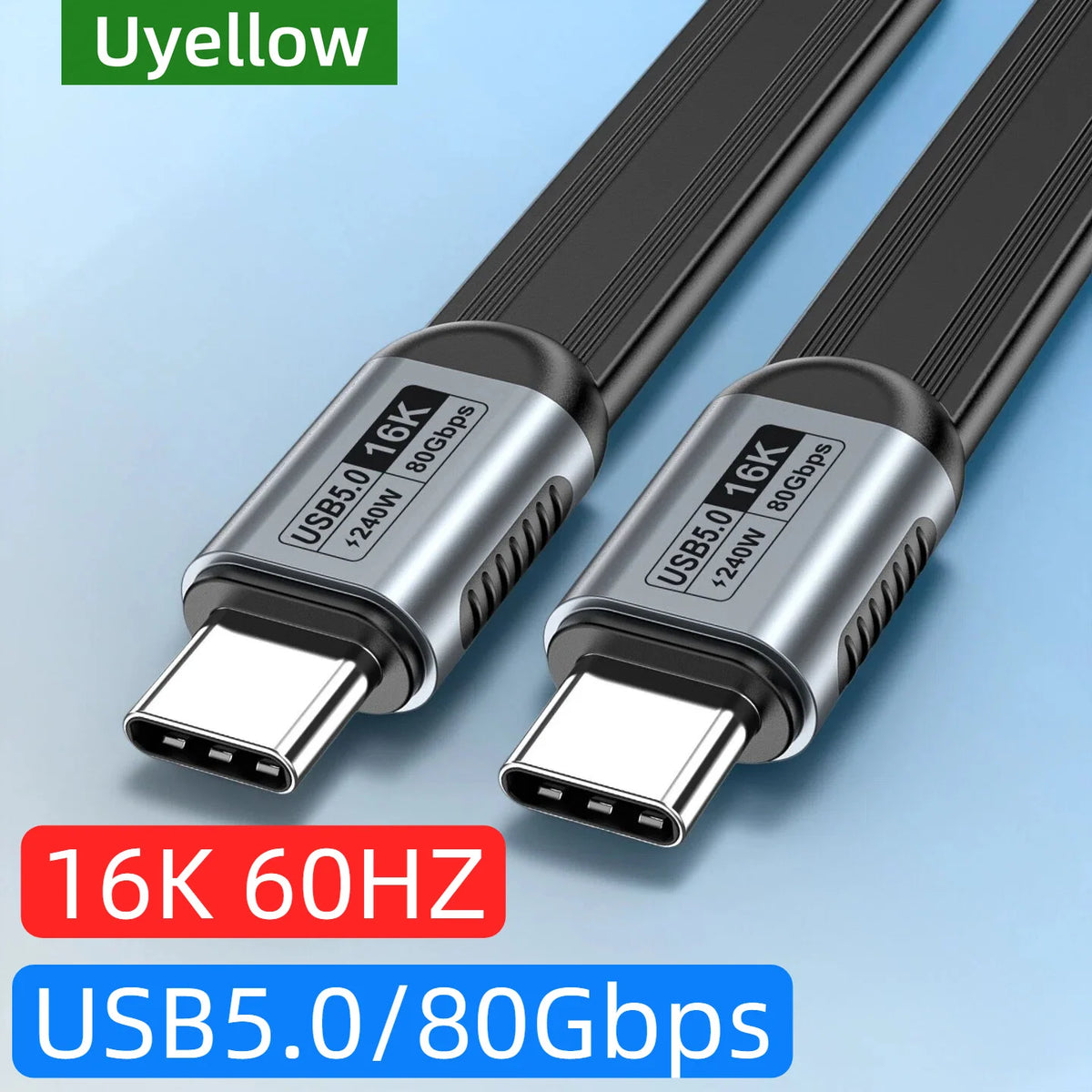 Uyellow USB 5 Cable 80Gbps 240W 16K Type C To C Fast Charging Thunderbolt 3 4 5 USB 5.0 to C Data Transfer Cable Laptop