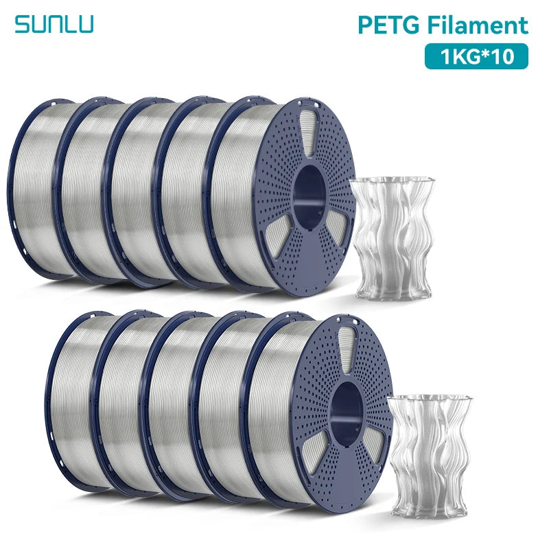 SUNLU PETG Filament 10KG 1.75MM 22LBS No Bubble Odorless Arrange Neatly Good Toughness BIodegradable High Transparency - 3D Printing Accessories from Linloft.