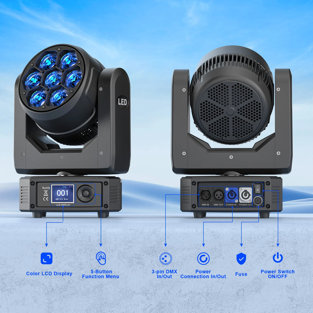 U'King 300W Moving Head DJ Lights LEDs BEE'S EYE Stage Lights DMX Control & Sound Activated For DJ Bar Christmas Wedding Party