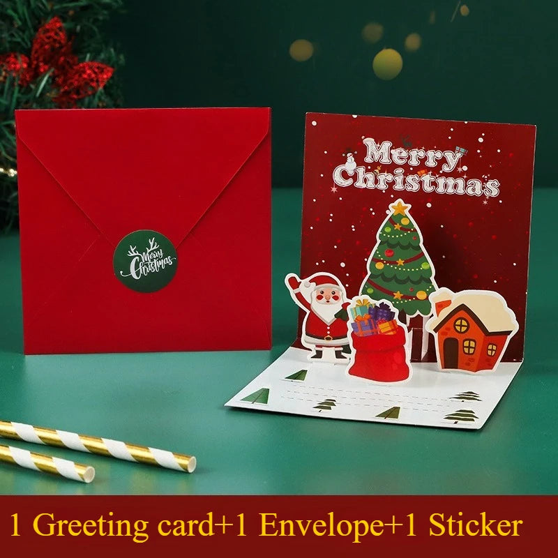 Christmas Greeting Card Xmas Tree Santa Gingerbread Man Holiday Blessing Card with Envelope 3D Pop-up New Year Party Gifts Card - Seasonal & Holiday from Linloft.