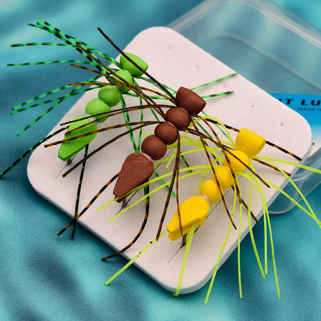 ANFS 3pcs Hand Tied Fly Fishing, Dry Fly Bait Realistic Grass Hopper Bait for Trout, Pike & Bass,Fly Fishing Hook