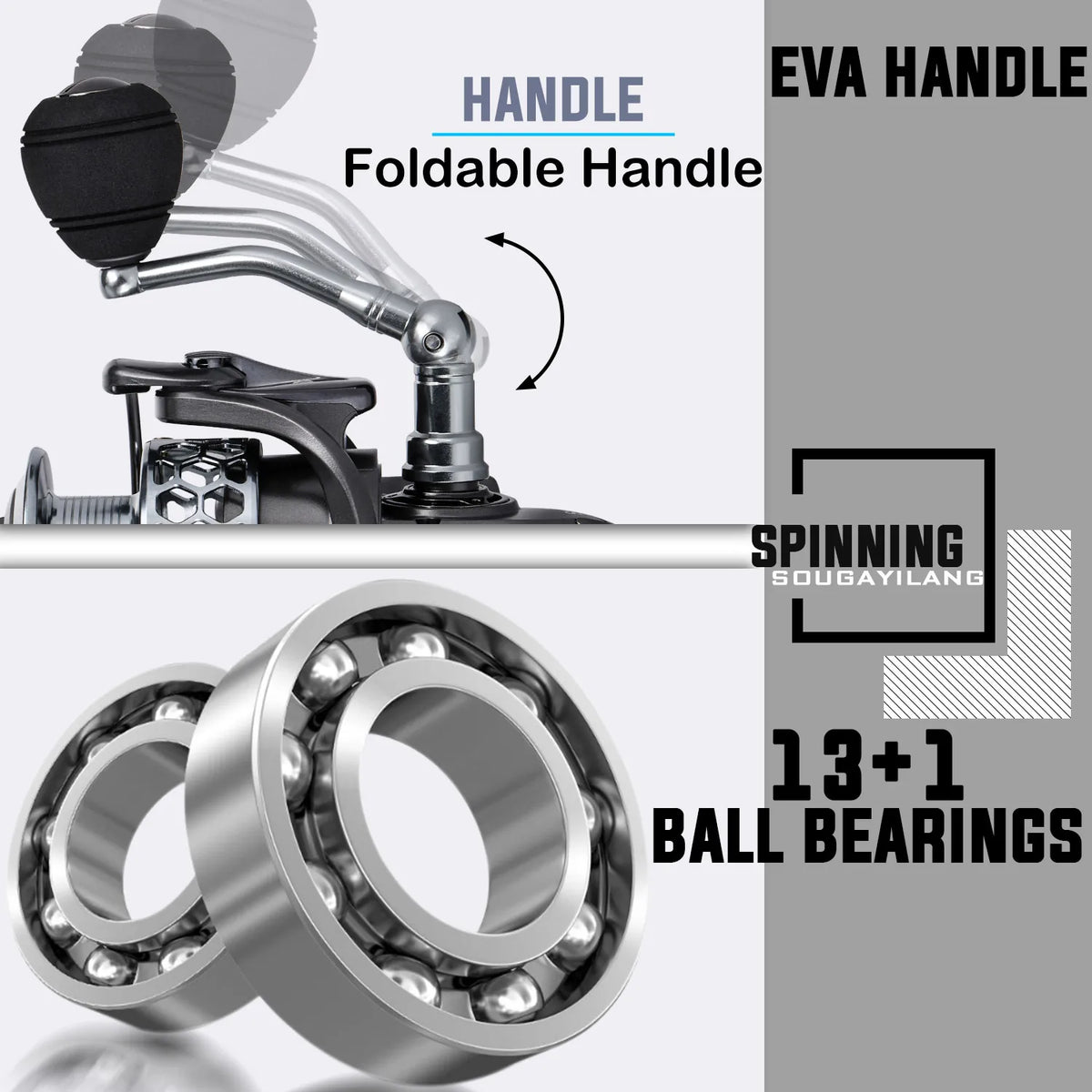 Sougayilang 1.8-2.7m Telescopic Pole and 5.1:1 High-Speed Gear Ratio Aluminim Spool Fishing Reel with Fishing Line Lure Bag Kit