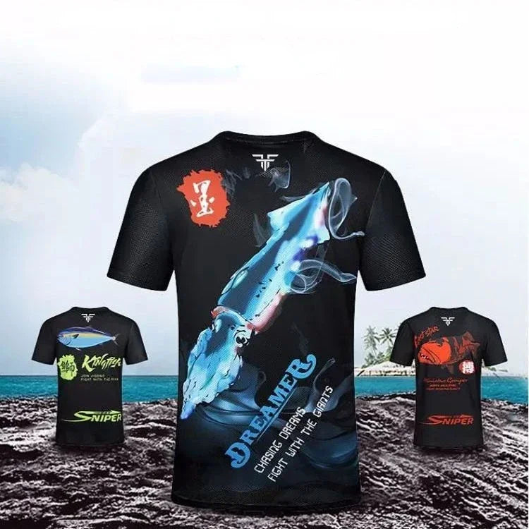 Short Sleeve Fishing Suit with Ice Silk, Quick Drying T-Shirt, Breathable Sun Protection, Lure Sea Fishing Clothes - T-Shirts from Linloft.