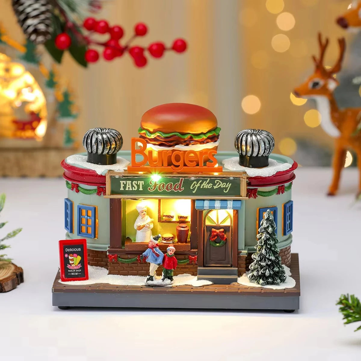 Christmas Lighted Music Box Resin Santa Ornament Gift Box Xmas Decorative Gift for Home Kitchen Cafe Window Holiday Party - Seasonal & Holiday from Linloft.