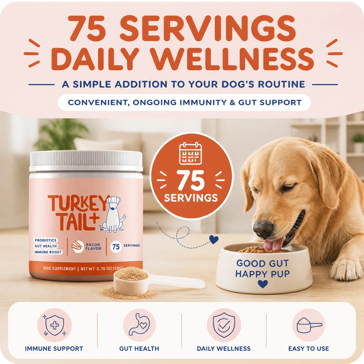 Dog Probiotic Soft Granules with Turkey Tail Mushroom&Vitamin Bacon Flavor Digestive Supplement Gut Health Daily Pet Nutrition - Pet Supplies from Linloft.