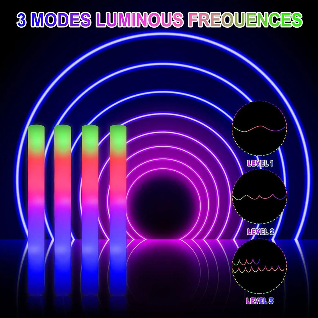 102Pcs LED Foam Sticks Cheer Tube Wedding Baton Wands 3 Modes Flashing Strobe Stick Glow in The Dark Party Christmas Supplies
