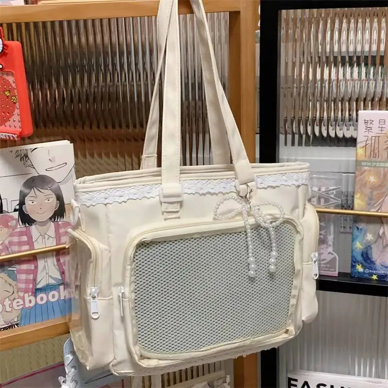 New Y2K Cute Japanese Ita Shoulder Bag Lolita Girls Transparent Tote Bag Large Capacity Crossbody Casual Bag DIY Display Handbag - Bags & Cases from Linloft.