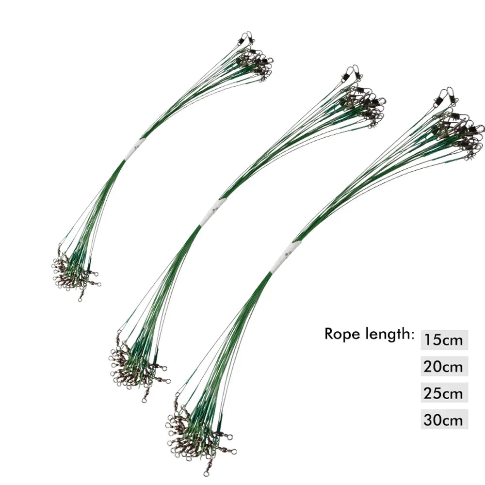 DNDYUJU 20Pcs Steel Wire Leader With Swivel Anti-bite Fishing Line10/20/25/30cm Fishing Accessory Core Leash Fishing Leader Wire