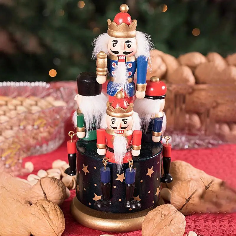 Christmas Music Box Funny Nutcracker Musical Box Hand-painted Nutcracker Figurines Decoration Colorful Rotating Christmas