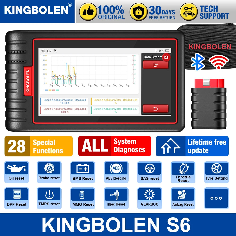 KINGBOLEN S6 CAN FD All System Bluetooth Car Diagnostic Tools Auto OBD Scanner 28 Resets Lifetime Free Update Support TPMS - Electronics & Accessories from Linloft.