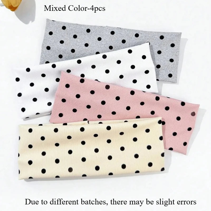4pcs/set Ladies Polka Dot Print Wide-Edge Elastic Hair Band Face Makeup Sports Headband Stylish Hair Accessory for Women - Apparel & Accessories from Linloft.