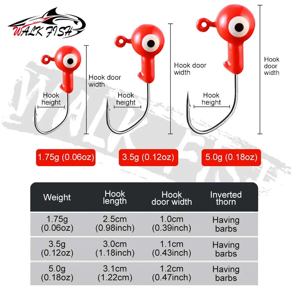 WALK FISH 5PCS/Lot Jig Head Hook 0.8g 1.75g 3.5g 5g Crank Jig Head Hook Fishing Hook Head Jig Lure Hard Bait Soft Worm Jig Hook