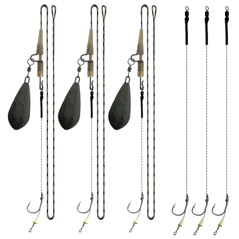 Carp Fishing Ready-to-Fish Rigs Kit,Includes Leadcore Leader with 4pcs Tied Hair Rigs & Weights (42g/56g/71g/85g/99g/113g/128g)
