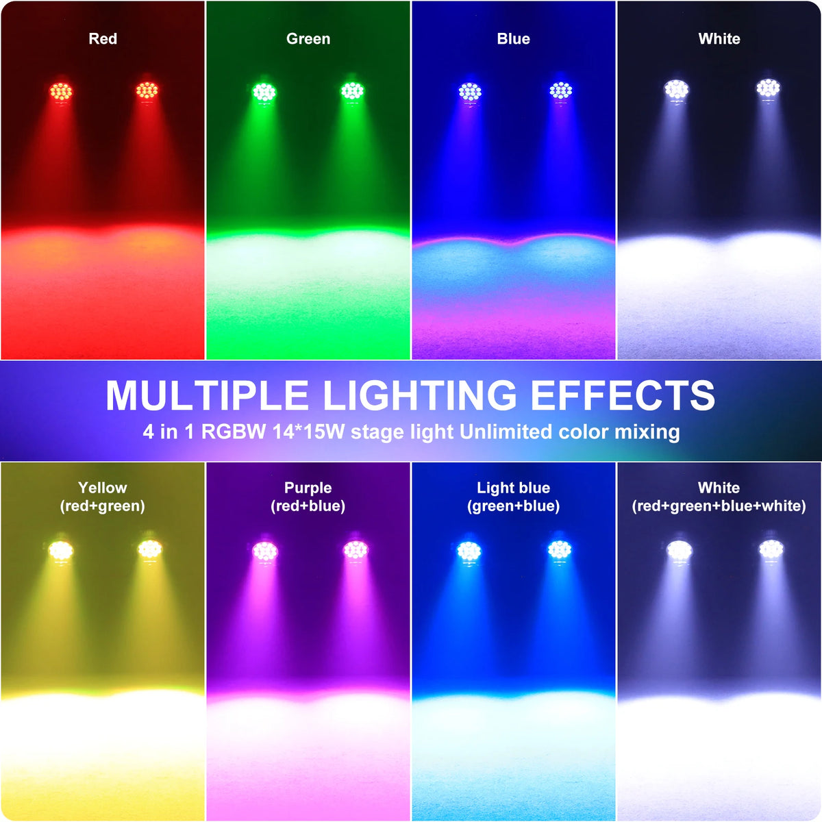 Yiflamefly 4Pcs/Set 180W Par Lights 14X15W RGBW LED Stage Lights DMX DJ Lights For Party Event Wedding Holiday Bar Christmas