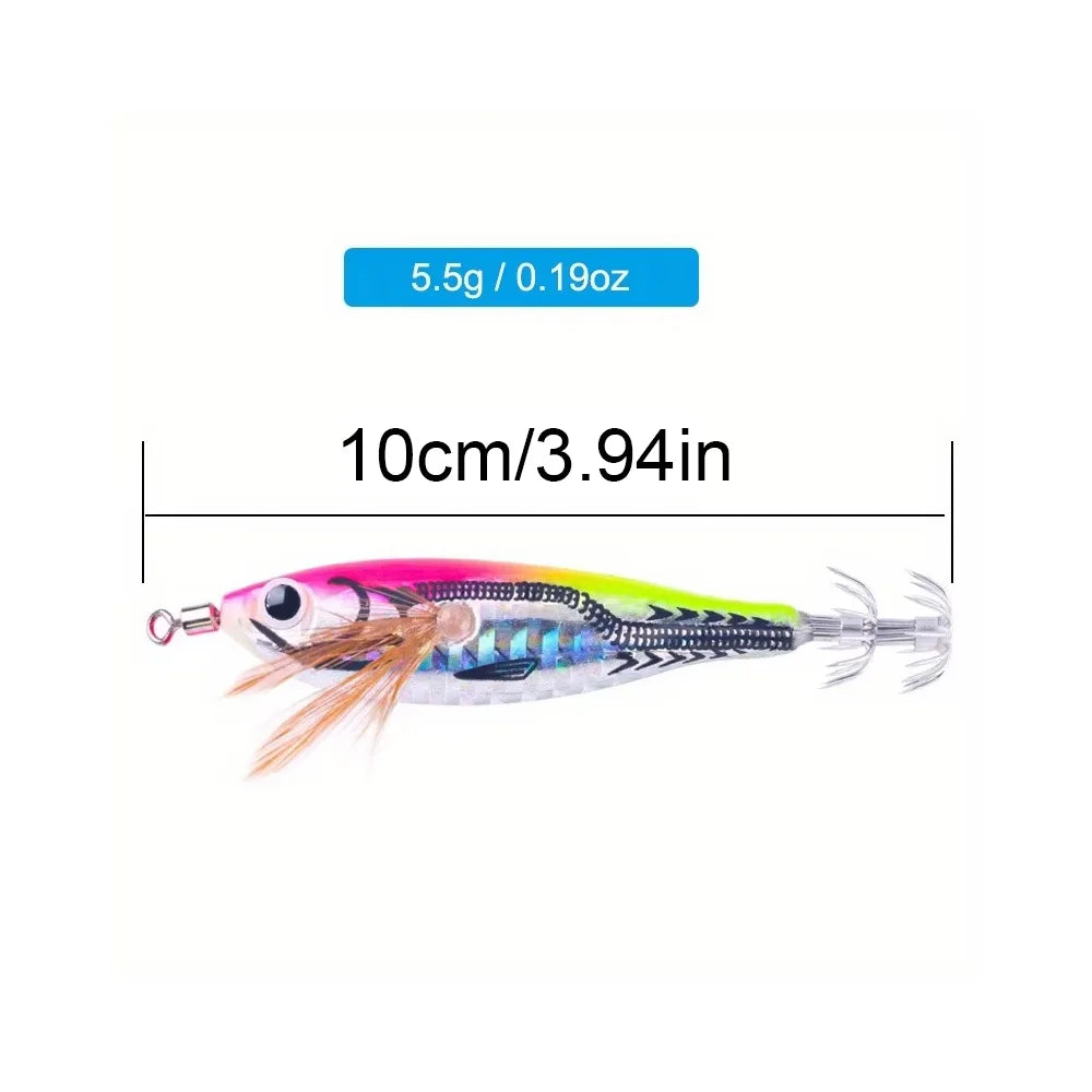 Ackibbik 6pcs Luminous Horizontal Squid Jig Saltwater Squid Glow Jigs Horizontal Sea Shrimp Jig Lure Squids Hook Night Fishing