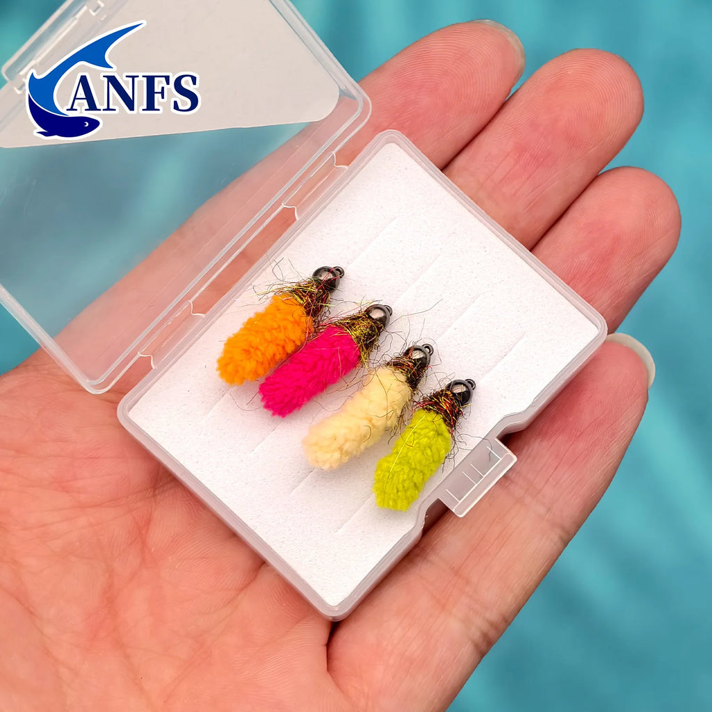 ANFS Copper Head Mop Jig Nymph Flies of 4 Pack with Storage Box, Hand Tied Fly for Trout Fishing