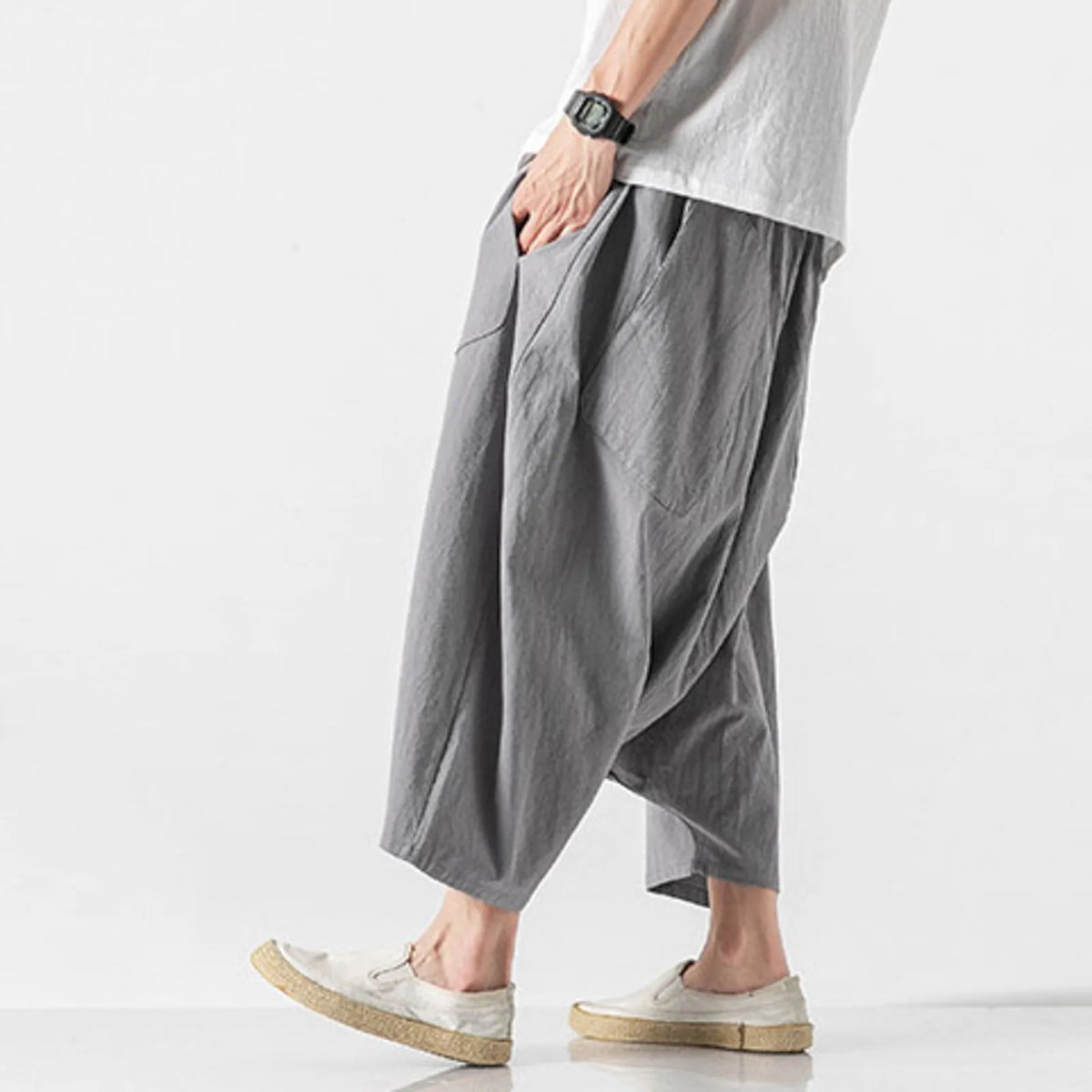 Mens Overalls Cotton Shorts Pants Wide Leg Knee Length Men Pants Casual Stretch Garment Parachute Pants Harajuku Streetwear Y2k