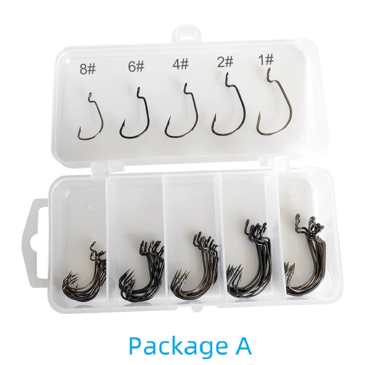 Wide Gap Offset Worm Hooks with Box, 50 Pcs - Fishing Hooks from Linloft.