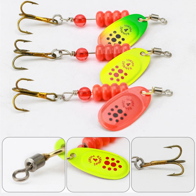 Rotating Metal Spoon Lures with Box, 5 Pcs - Fishing Hooks from Linloft.