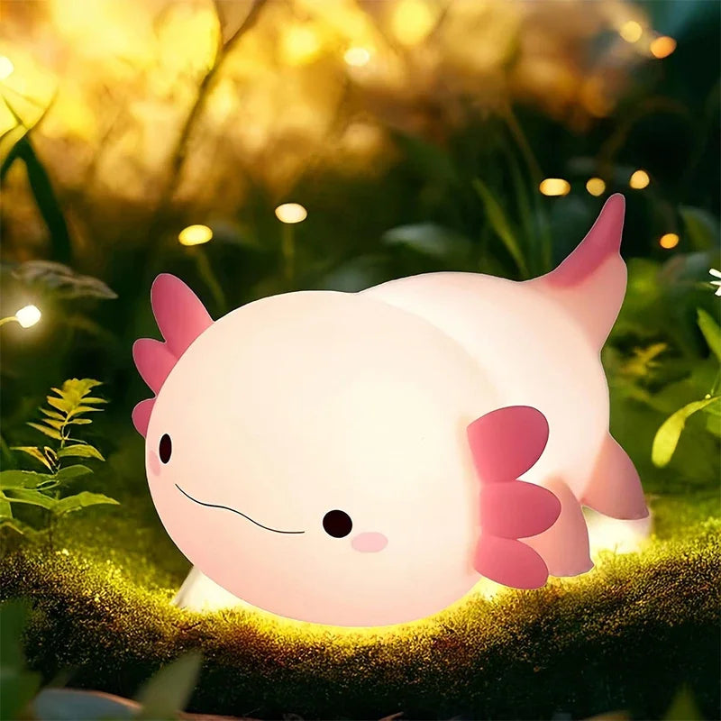 Cute Axolotl Night Light Silicone Nursery Sleeping Lamp Touch Control Nightlights USB Rechargeable Table Lamp for Child - Home Lighting from Linloft.
