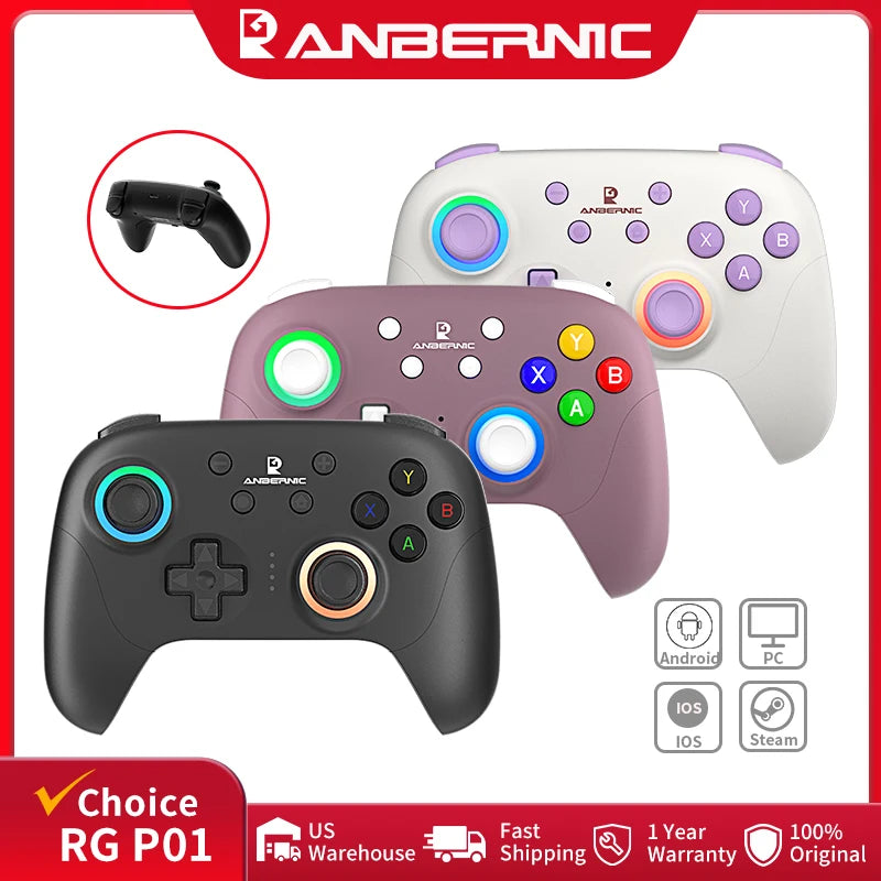 ANBERNIC RG P01 Retro Games Controller Wired/Wireless Bluetooth RGB Hall Effect Joystick XBOX Gamepad for PC Android IOS Steam - Gaming Accessories from Linloft.
