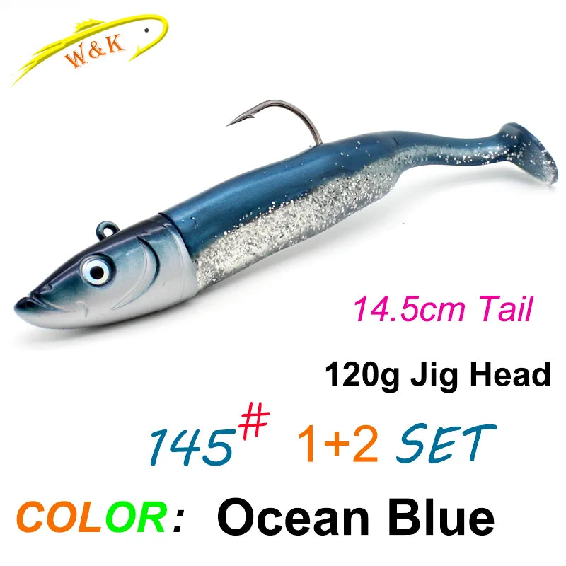 Soft Bait KIT with 120g JIG 14.5cm Paddle Tail for Rock Fish Cod Pollock Trolling Fishing Lures 7.3inch 150g Boat Fishing Vinyl - Fishing Tackle from Linloft.