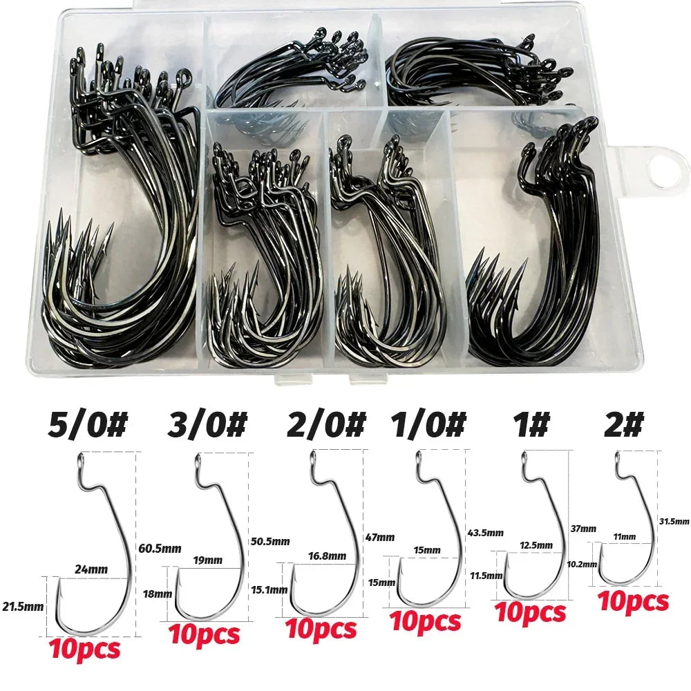 Worm Hooks Boxed Wide Gap Texas Rig Jig Crank High Carbon Steel Offset Barbed Worm Hook Set Fishing Tackle Soft Lure Fishhook - Fishing Hooks from Linloft.