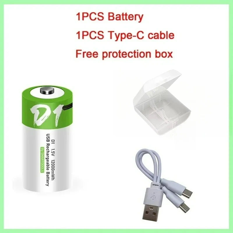 12000mWh 1.5V D Size LR20 Lithium Rechargeable Battery with Type-C Charging Cable, For Gas Stoves and Water Heaters Etc... - Electronics & Accessories from Linloft.