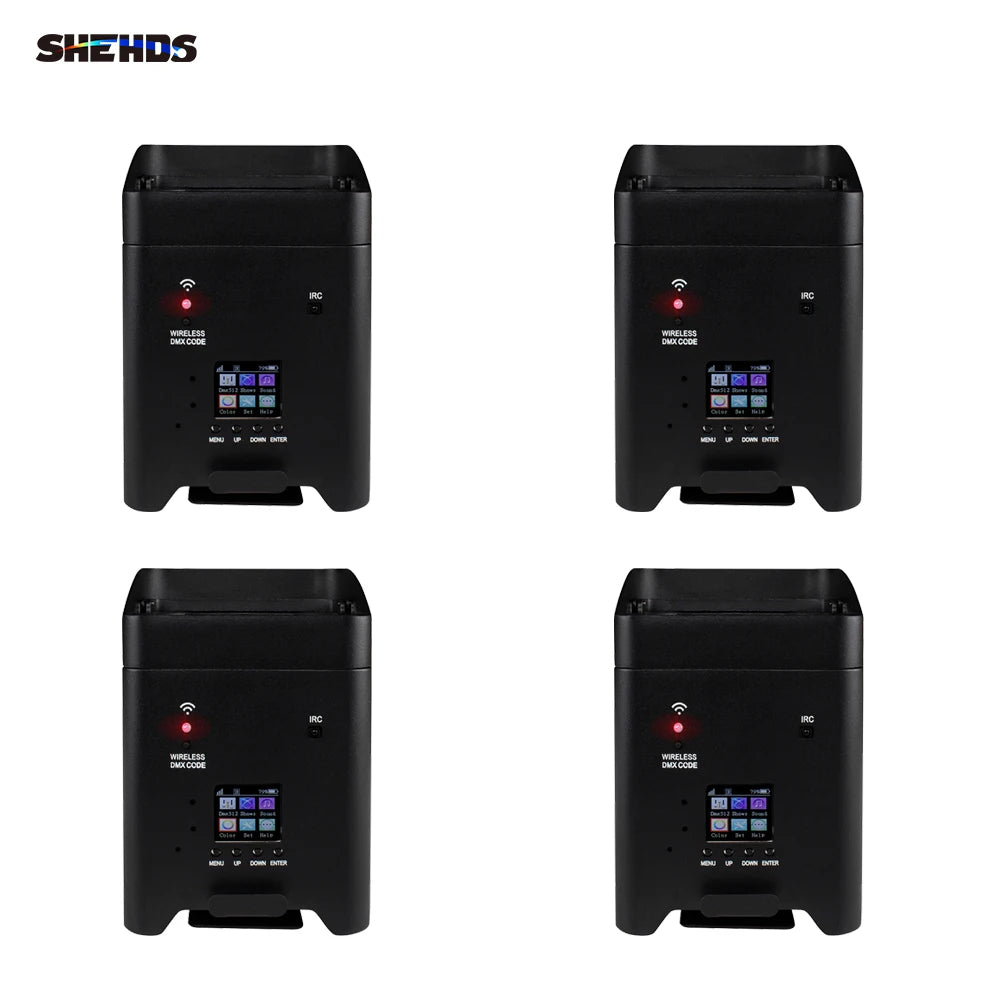 SHEHDS 4pcs Battery LED 6x18w RGBWA+UV 6in1 Par Wireless Remote Control DMX512 Phone WIFE Wash Wall Light For DJ Disco Christmas